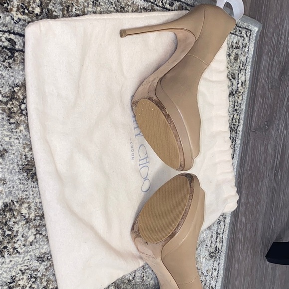 Jimmy Choo Nude Leather ‘Quiet’ Peep Toe Platform - Picture 4 of 10